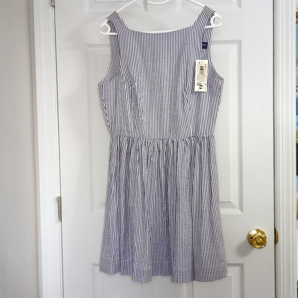 American Apparel Seersucker Sun Dress - White/Navy - Large